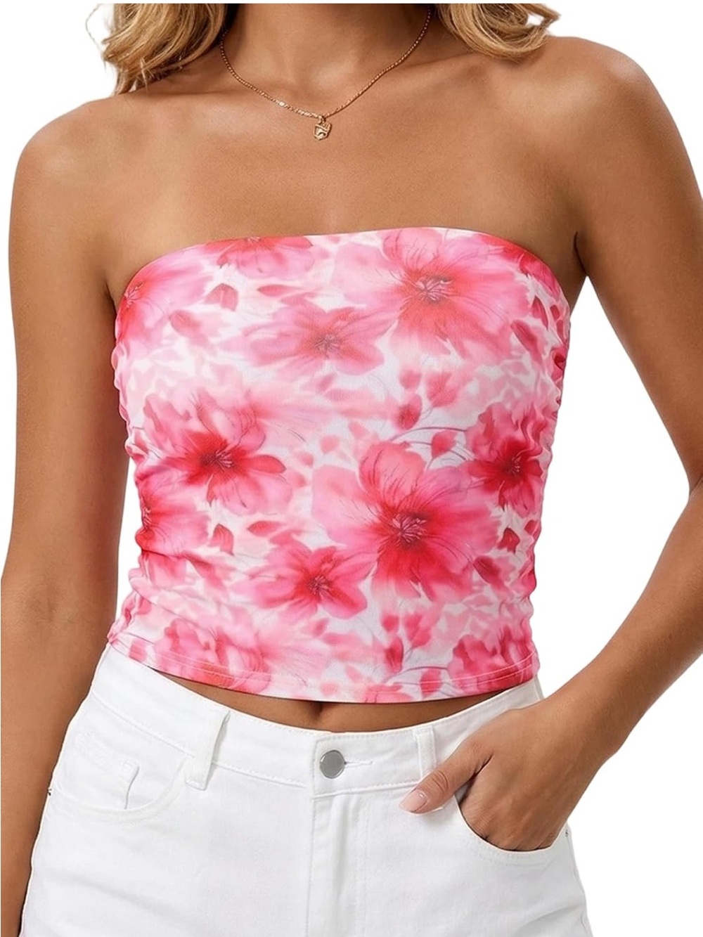 Floral Strapless Tube Top - Pink size S
